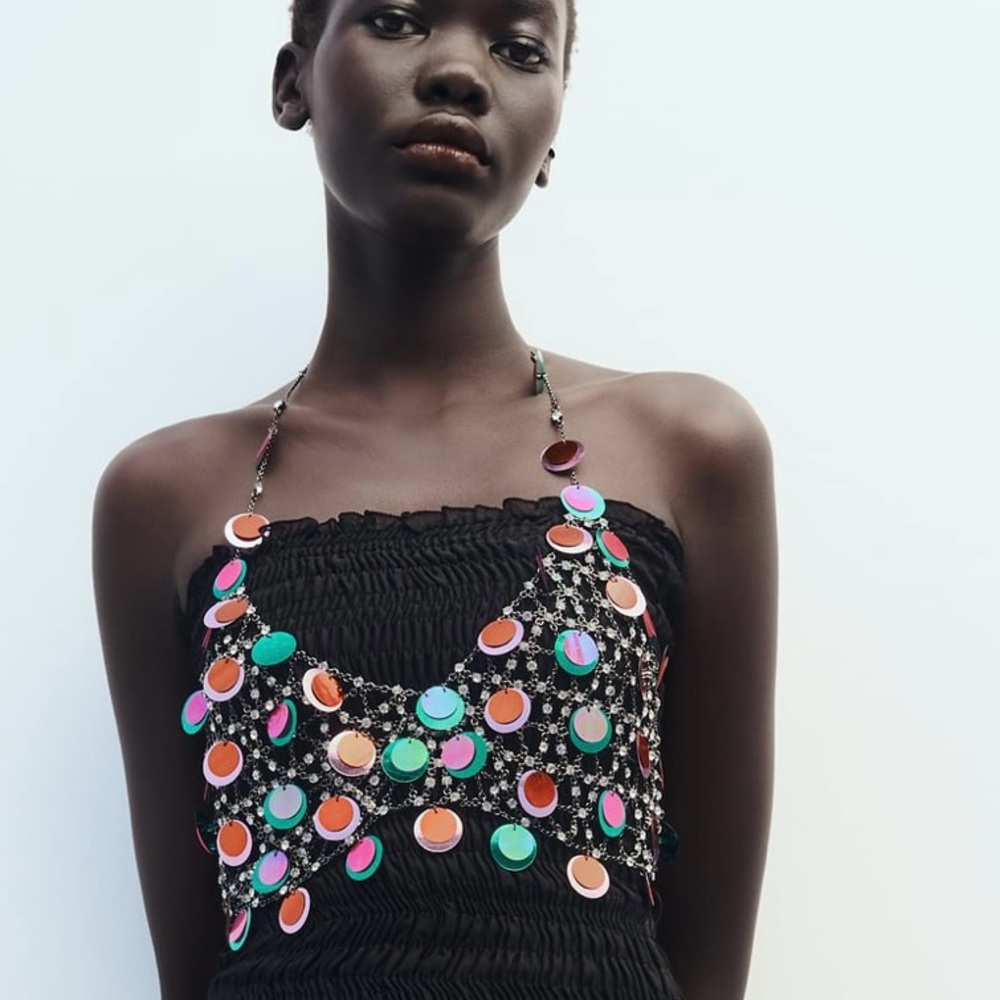 BLOGGERS FAV ZARA MULTICOLORED JEWEL SEQUIN TOP - Picture 6 of 6